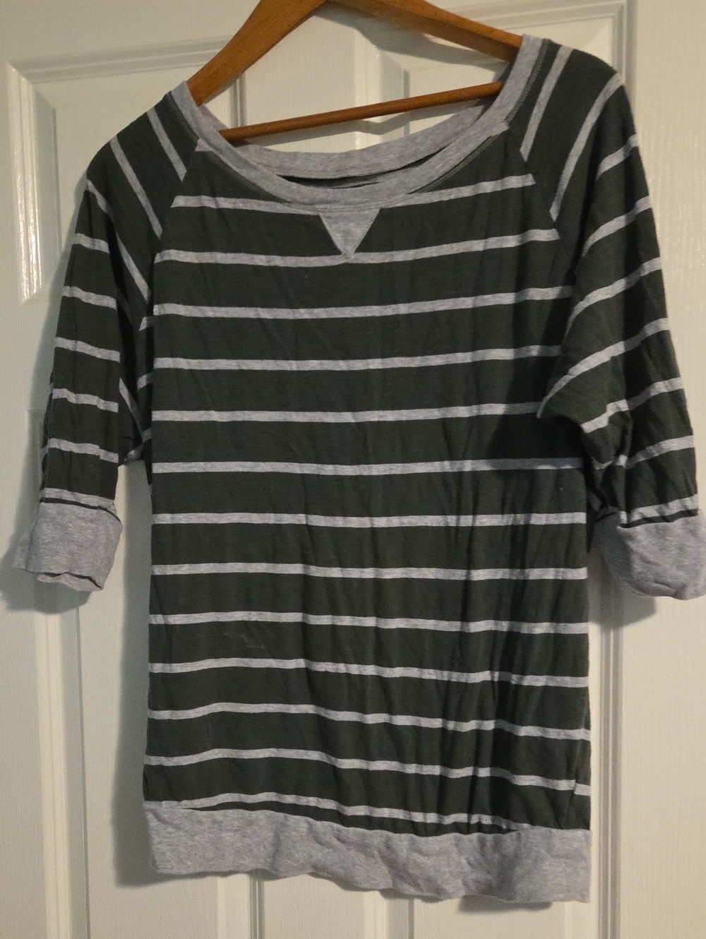 Maternity Striped Forest Green & Heather Gray Top